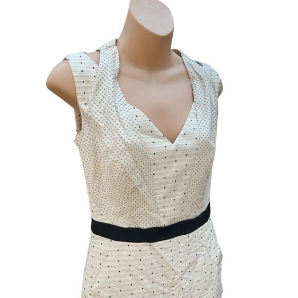 PIAZZA SEMPIONE IVORY DOTS PRINT POCKETS SLEEVELESS DRESS SIZE 38 2 SMALL - Picture 2 of 16